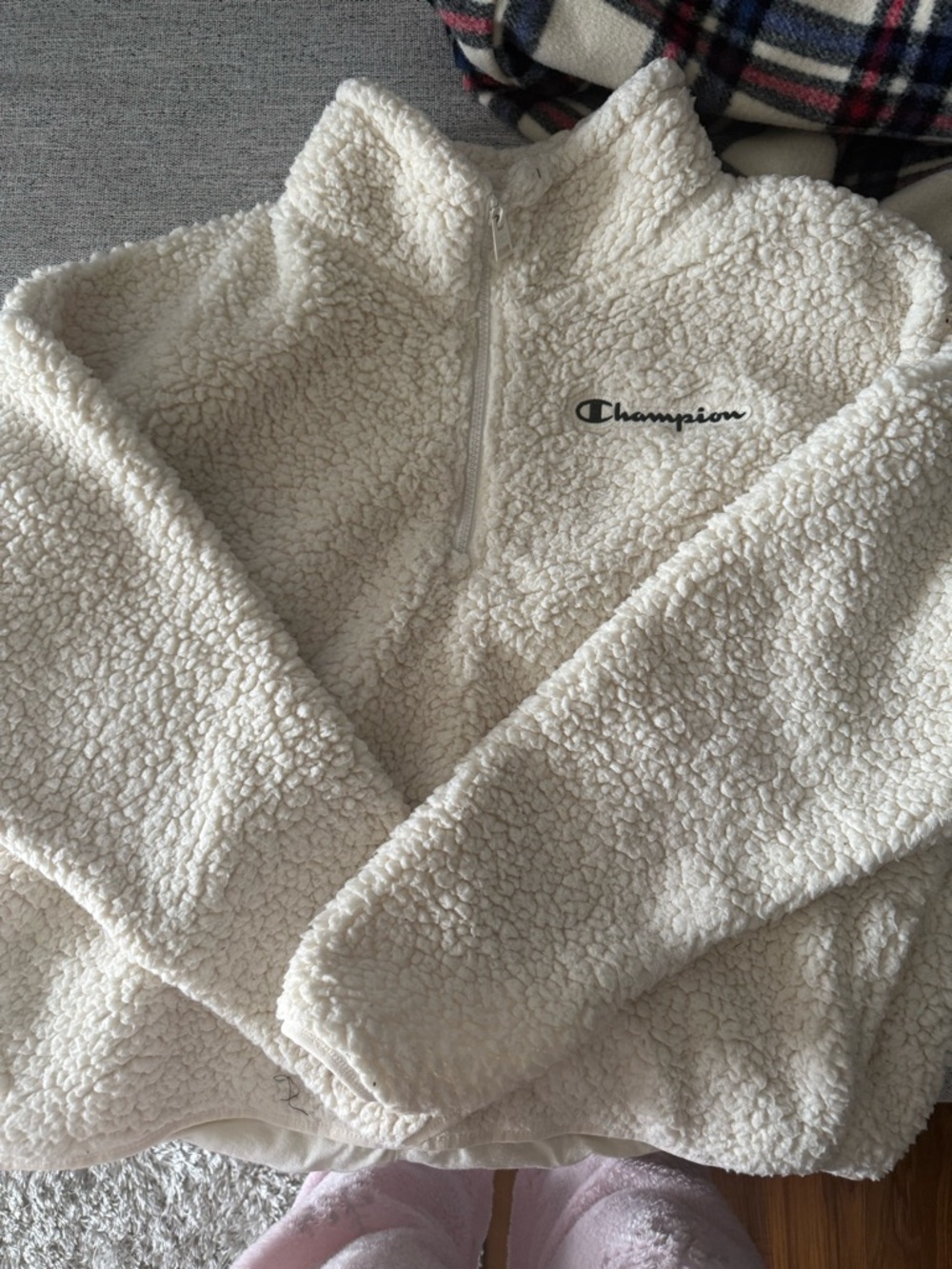 Champion Cream Sherpa Zip Pullover Jacket